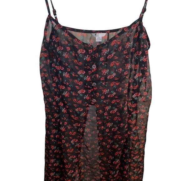Volcom black red sheer floral rose cape top party dress vacation pool cover up - Picture 14 of 15